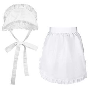 9575 2pcs White Mob Cap Half Apron Halloween Colonial Costume